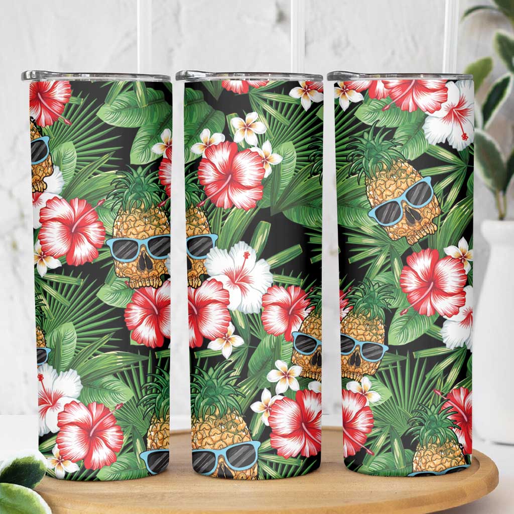Pineapple Skull Aloha Hawaii Skinny Tumbler Summer Vibes Tropical Seamless Pattern - Polynesian Pride