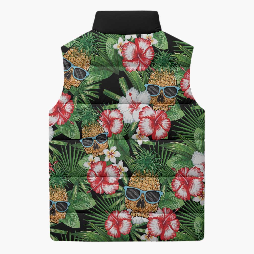 Pineapple Skull Aloha Hawaii Sleeveless Puffer Jacket Summer Vibes Tropical Seamless Pattern - Polynesian Pride