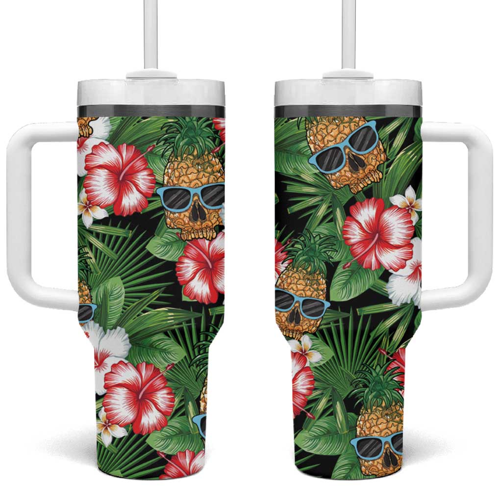 Pineapple Skull Aloha Hawaii Tumbler With Handle Summer Vibes Tropical Seamless Pattern - Polynesian Pride