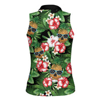 Pineapple Skull Aloha Hawaii Women Sleeveless Polo Shirt Summer Vibes Tropical Seamless Pattern - Polynesian Pride