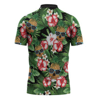 Pineapple Skull Aloha Hawaii Zipper Polo Shirt Summer Vibes Tropical Seamless Pattern - Polynesian Pride