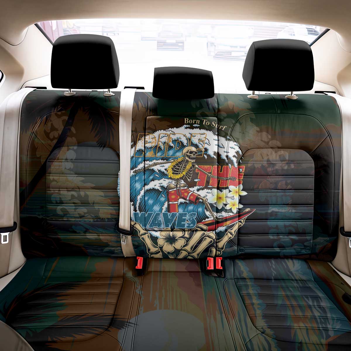 Aloha Hawaii Surfing Skull Back Car Seat Cover Shaka Skeleton Ride The Waves - Polynesian Pride