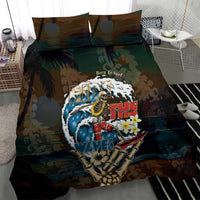 Aloha Hawaii Surfing Skull Bedding Set Shaka Skeleton Ride The Waves - Polynesian Pride