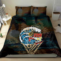 Aloha Hawaii Surfing Skull Bedding Set Shaka Skeleton Ride The Waves - Polynesian Pride