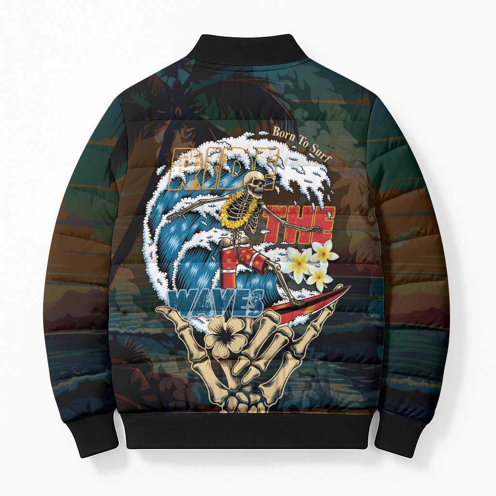 Aloha Hawaii Surfing Skull Bomber Puffer Jacket Shaka Skeleton Ride The Waves LT14 - Polynesian Pride