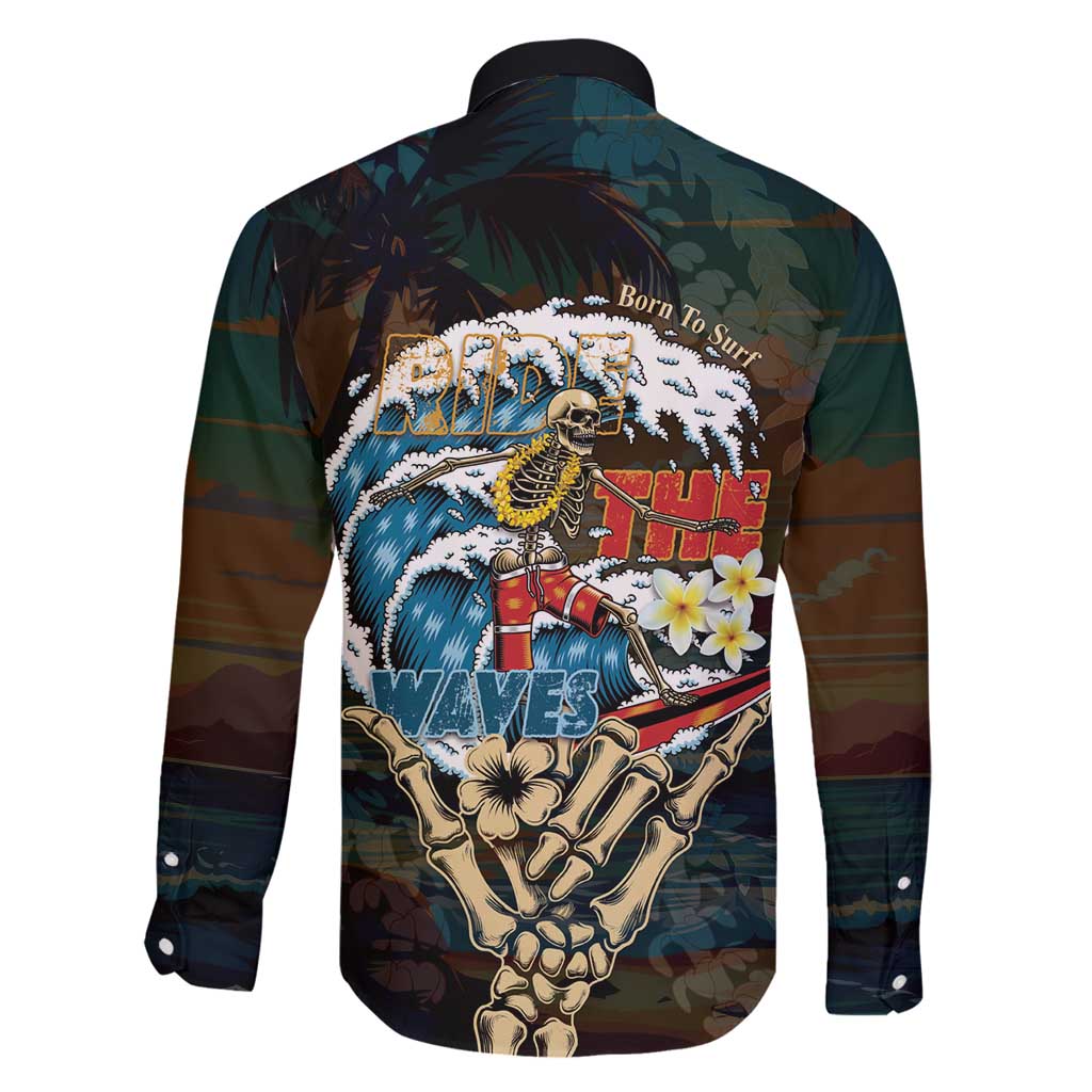 Aloha Hawaii Surfing Skull Family Matching Long Sleeve Bodycon Dress and Hawaiian Shirt Shaka Skeleton Ride The Waves LT14 - Polynesian Pride