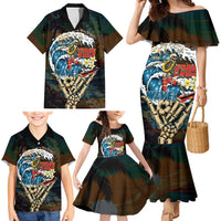 Aloha Hawaii Surfing Skull Family Matching Mermaid Dress and Hawaiian Shirt Shaka Skeleton Ride The Waves LT14 - Polynesian Pride