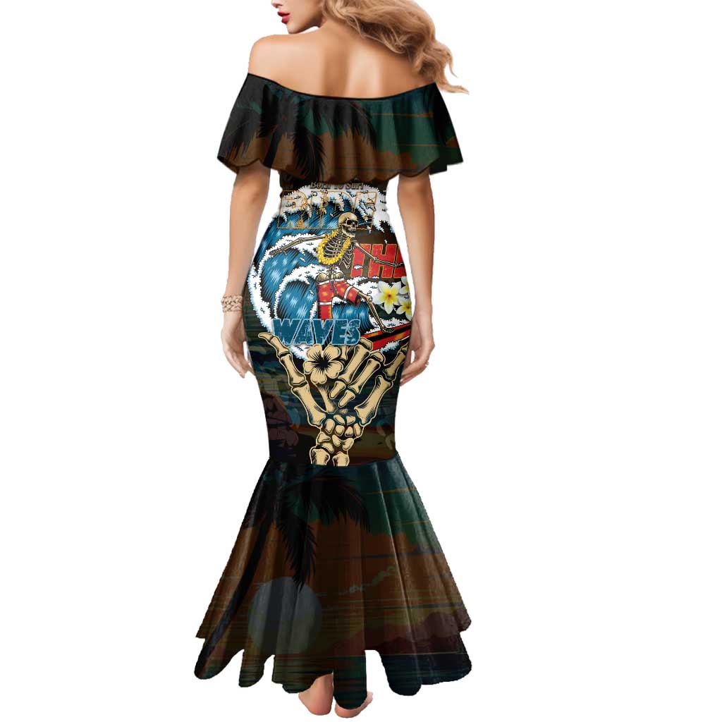 Aloha Hawaii Surfing Skull Family Matching Mermaid Dress and Hawaiian Shirt Shaka Skeleton Ride The Waves LT14 - Polynesian Pride