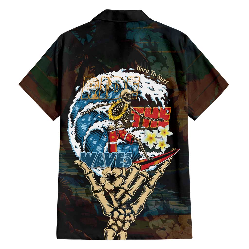 Aloha Hawaii Surfing Skull Family Matching Off Shoulder Maxi Dress and Hawaiian Shirt Shaka Skeleton Ride The Waves LT14 - Polynesian Pride