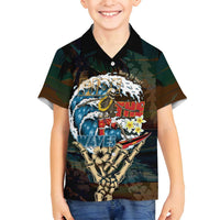 Aloha Hawaii Surfing Skull Family Matching Off Shoulder Short Dress and Hawaiian Shirt Shaka Skeleton Ride The Waves LT14 Son's Shirt Black - Polynesian Pride