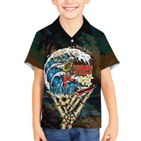 Aloha Hawaii Surfing Skull Family Matching Short Sleeve Bodycon Dress and Hawaiian Shirt Shaka Skeleton Ride The Waves LT14 Son's Shirt Black - Polynesian Pride