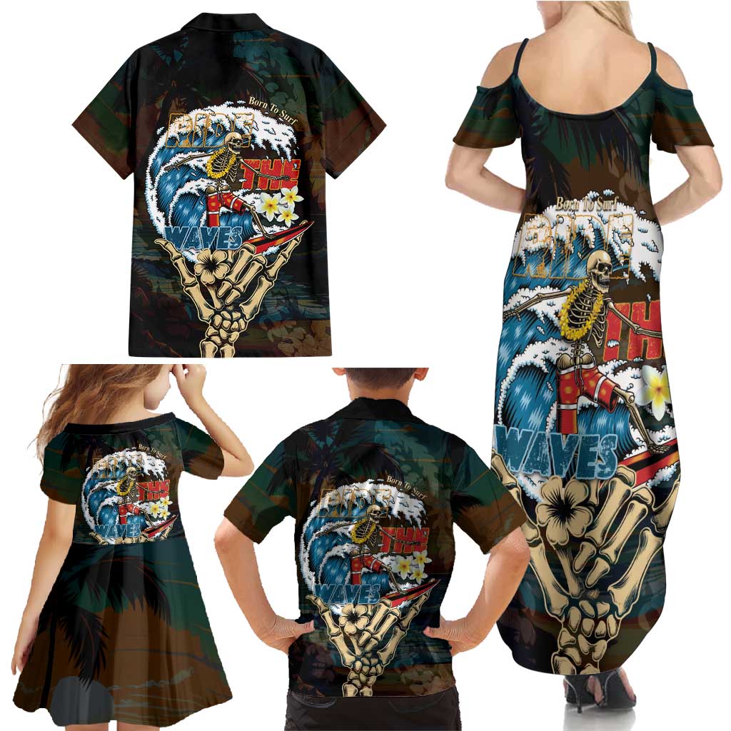 Aloha Hawaii Surfing Skull Family Matching Summer Maxi Dress and Hawaiian Shirt Shaka Skeleton Ride The Waves LT14 - Polynesian Pride