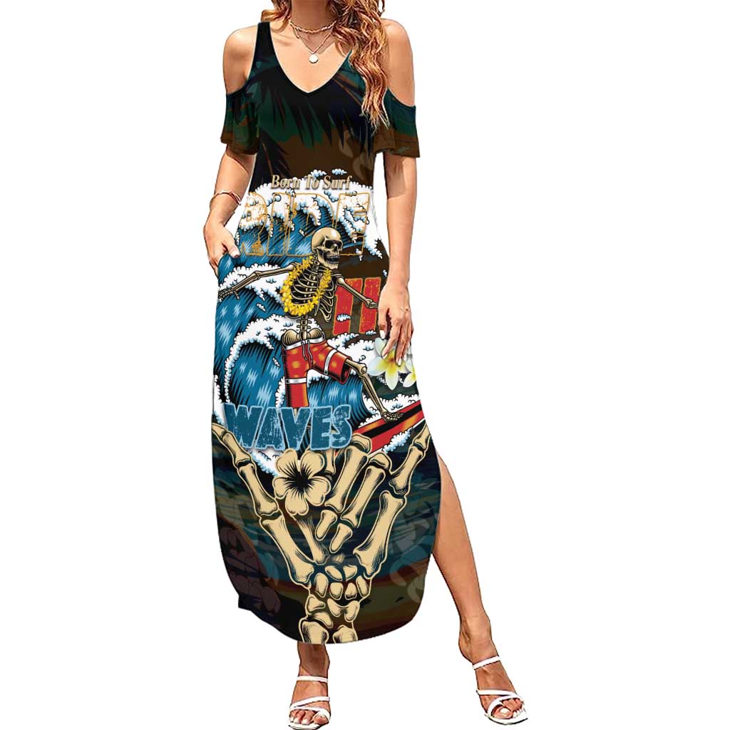 Aloha Hawaii Surfing Skull Family Matching Summer Maxi Dress and Hawaiian Shirt Shaka Skeleton Ride The Waves LT14 Mom's Dress Black - Polynesian Pride