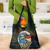 Aloha Hawaii Surfing Skull Grocery Bag Shaka Skeleton Ride The Waves - Polynesian Pride