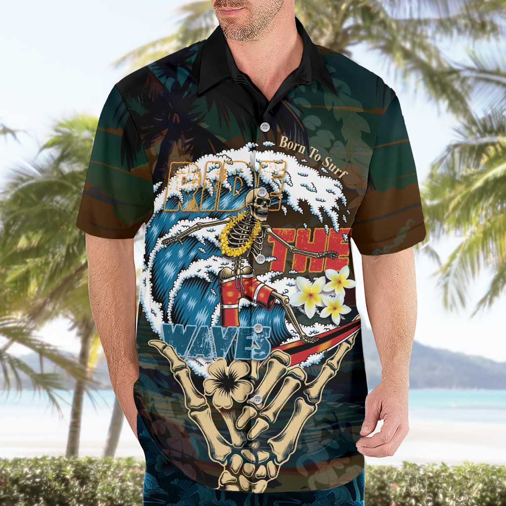 Aloha Hawaii Surfing Skull Hawaiian Shirt Shaka Skeleton Ride The Waves - Polynesian Pride