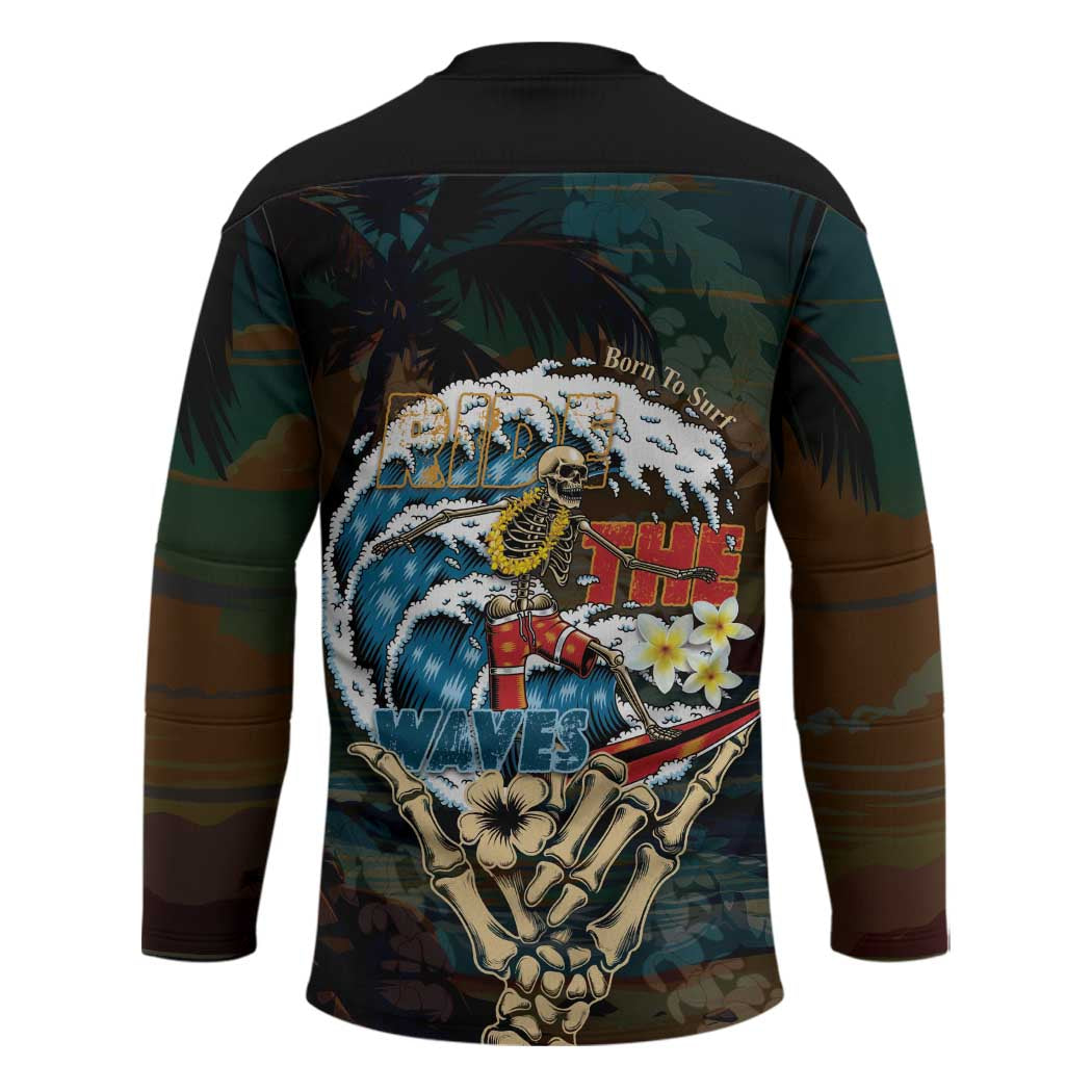 Aloha Hawaii Surfing Skull Hockey Jersey Shaka Skeleton Ride The Waves - Polynesian Pride