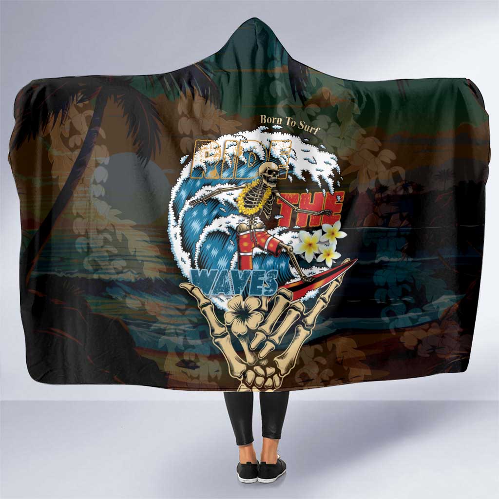 Aloha Hawaii Surfing Skull Hooded Blanket Shaka Skeleton Ride The Waves - Polynesian Pride