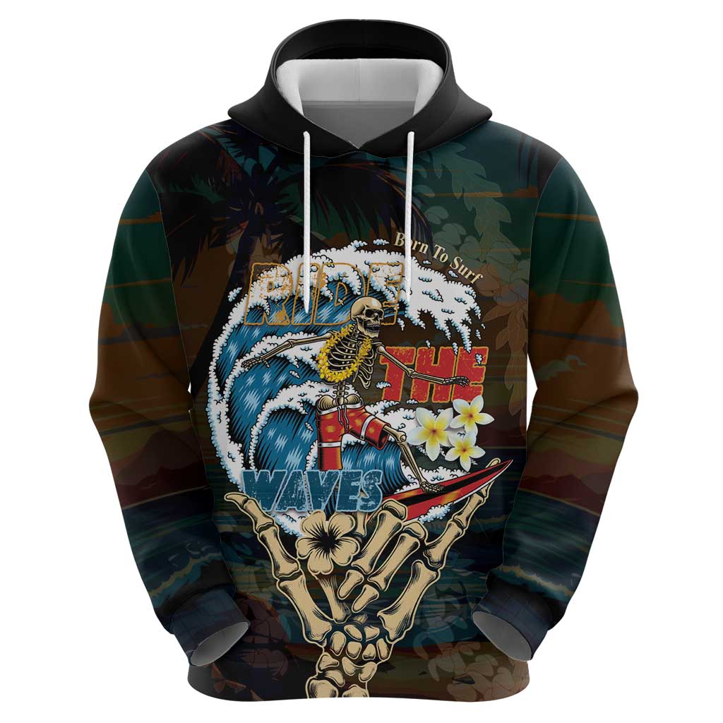 Aloha Hawaii Surfing Skull Hoodie Shaka Skeleton Ride The Waves - Polynesian Pride