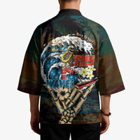 Aloha Hawaii Surfing Skull Kimono Shaka Skeleton Ride The Waves - Polynesian Pride