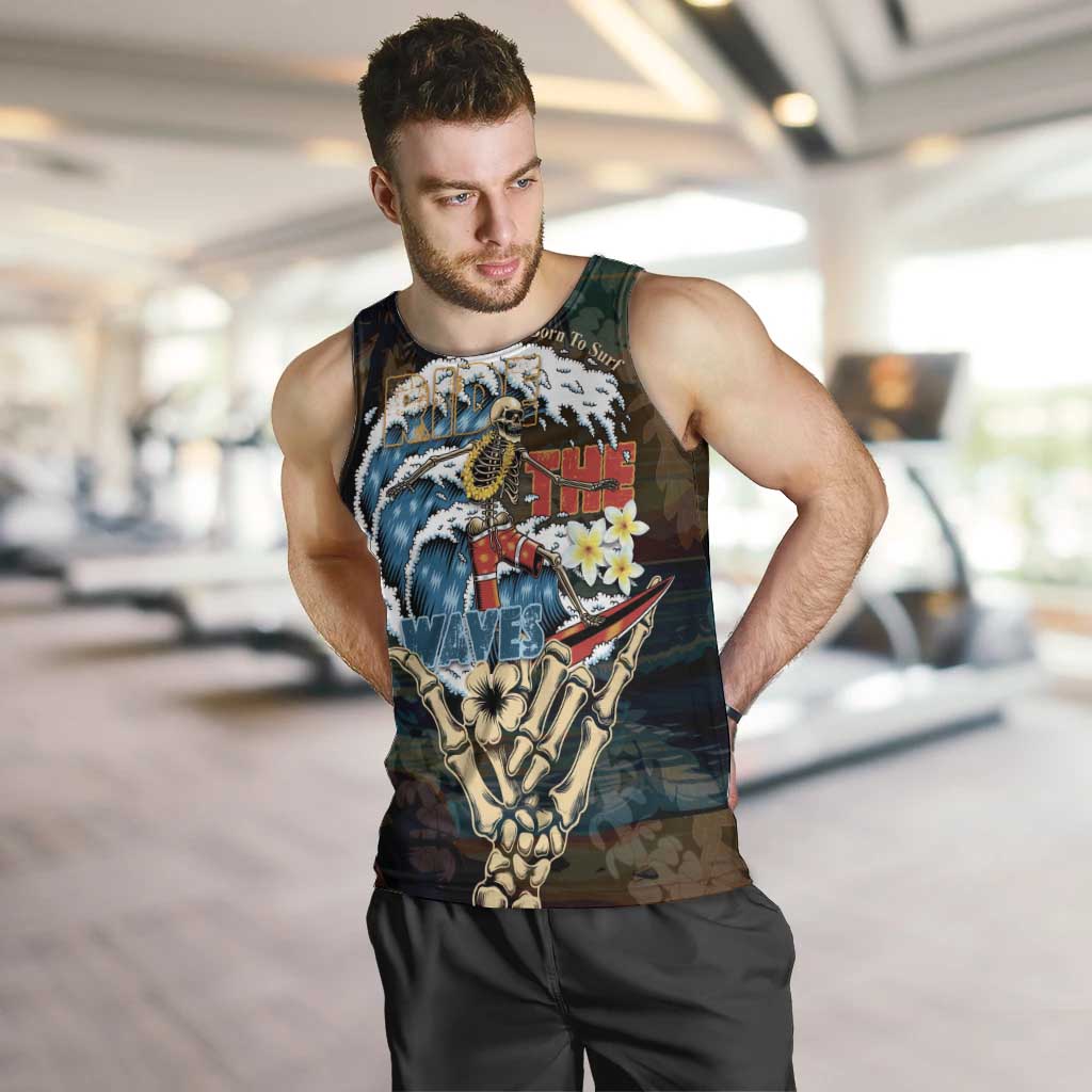 Aloha Hawaii Surfing Skull Men Tank Top Shaka Skeleton Ride The Waves - Polynesian Pride