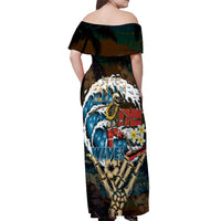 Aloha Hawaii Surfing Skull Off Shoulder Maxi Dress Shaka Skeleton Ride The Waves - Polynesian Pride