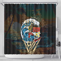Aloha Hawaii Surfing Skull Shower Curtain Shaka Skeleton Ride The Waves - Polynesian Pride