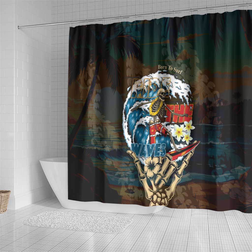 Aloha Hawaii Surfing Skull Shower Curtain Shaka Skeleton Ride The Waves - Polynesian Pride