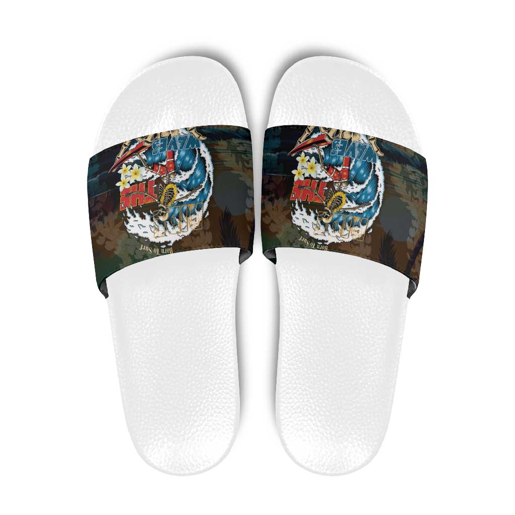 Aloha Hawaii Surfing Skull Slide Sandals Shaka Skeleton Ride The Waves - Polynesian Pride
