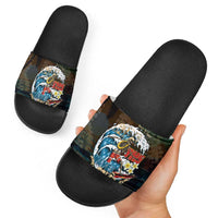 Aloha Hawaii Surfing Skull Slide Sandals Shaka Skeleton Ride The Waves - Polynesian Pride
