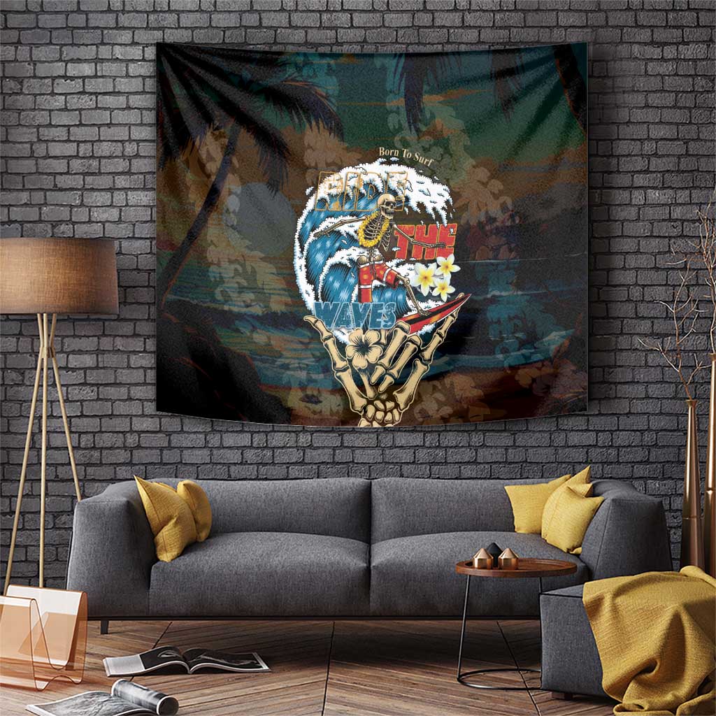 Aloha Hawaii Surfing Skull Tapestry Shaka Skeleton Ride The Waves - Polynesian Pride
