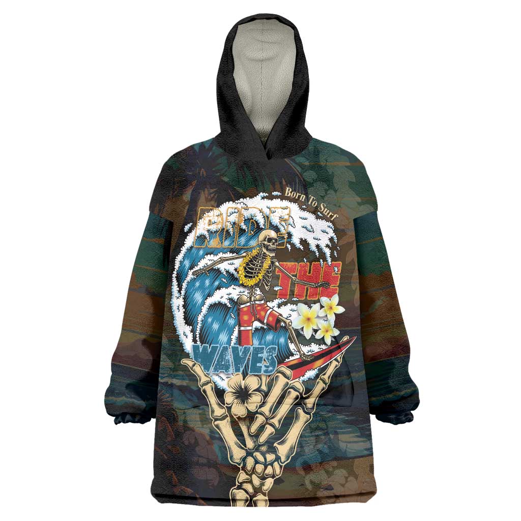 Aloha Hawaii Surfing Skull Wearable Blanket Hoodie Shaka Skeleton Ride The Waves - Polynesian Pride