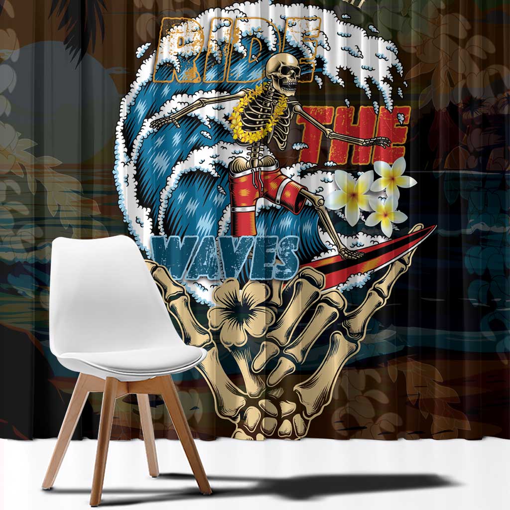 Aloha Hawaii Surfing Skull Window Curtain Shaka Skeleton Ride The Waves - Polynesian Pride