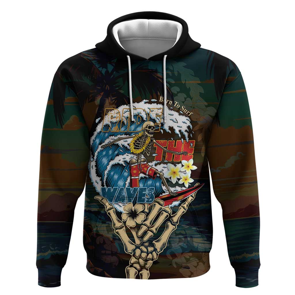 Aloha Hawaii Surfing Skull Zip Hoodie Shaka Skeleton Ride The Waves - Polynesian Pride
