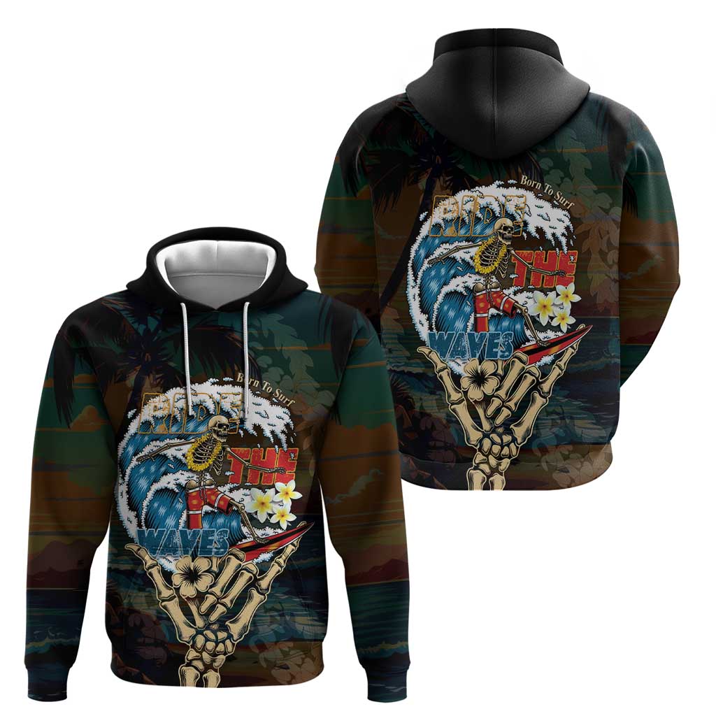 Aloha Hawaii Surfing Skull Zip Hoodie Shaka Skeleton Ride The Waves - Polynesian Pride