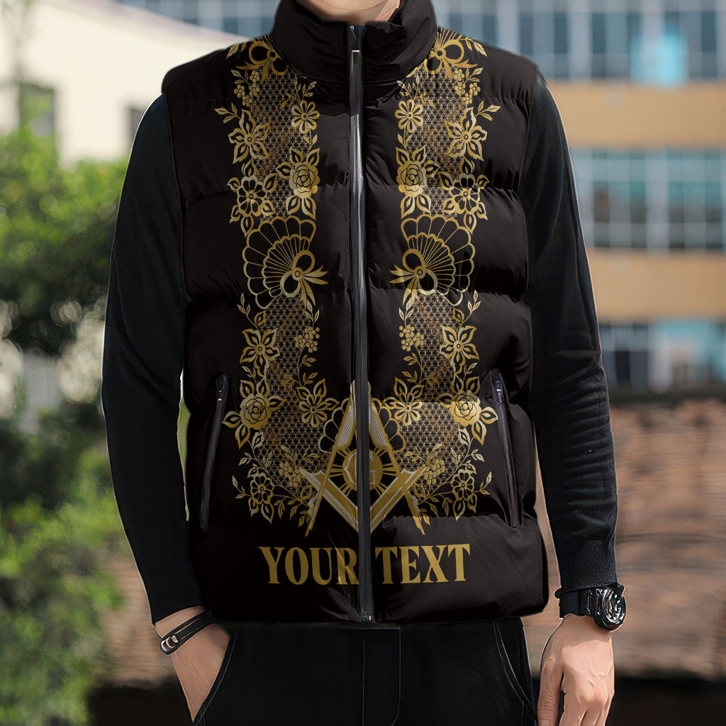 Personalised Filipino Freemasonry Sleeveless Puffer Jacket Masonic Barong Tagalog Inspired Ivory White LT14 - Polynesian Pride