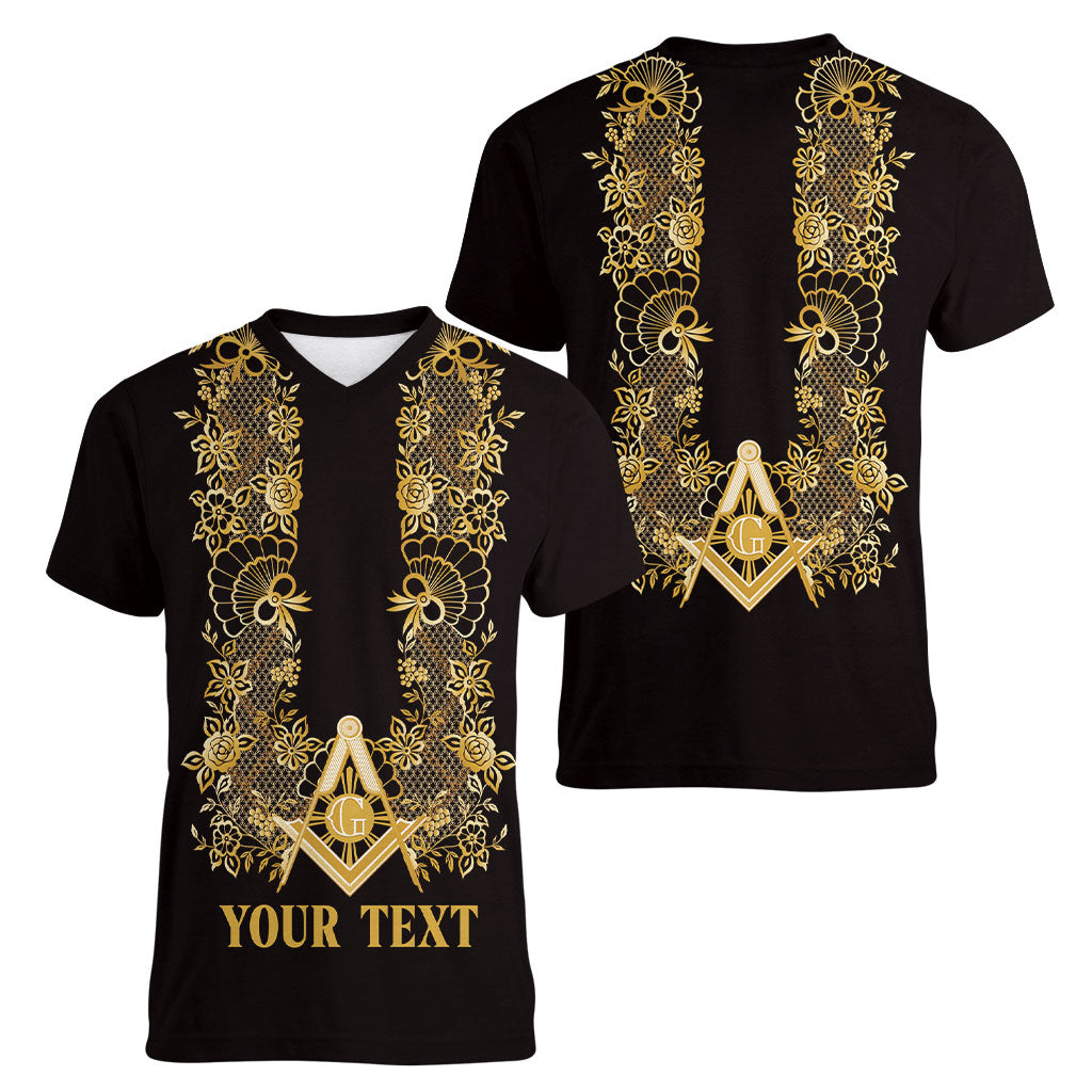 Personalised Filipino Freemasonry Women V-Neck T-Shirt Masonic Barong Tagalog Inspired Ivory White LT14 - Polynesian Pride