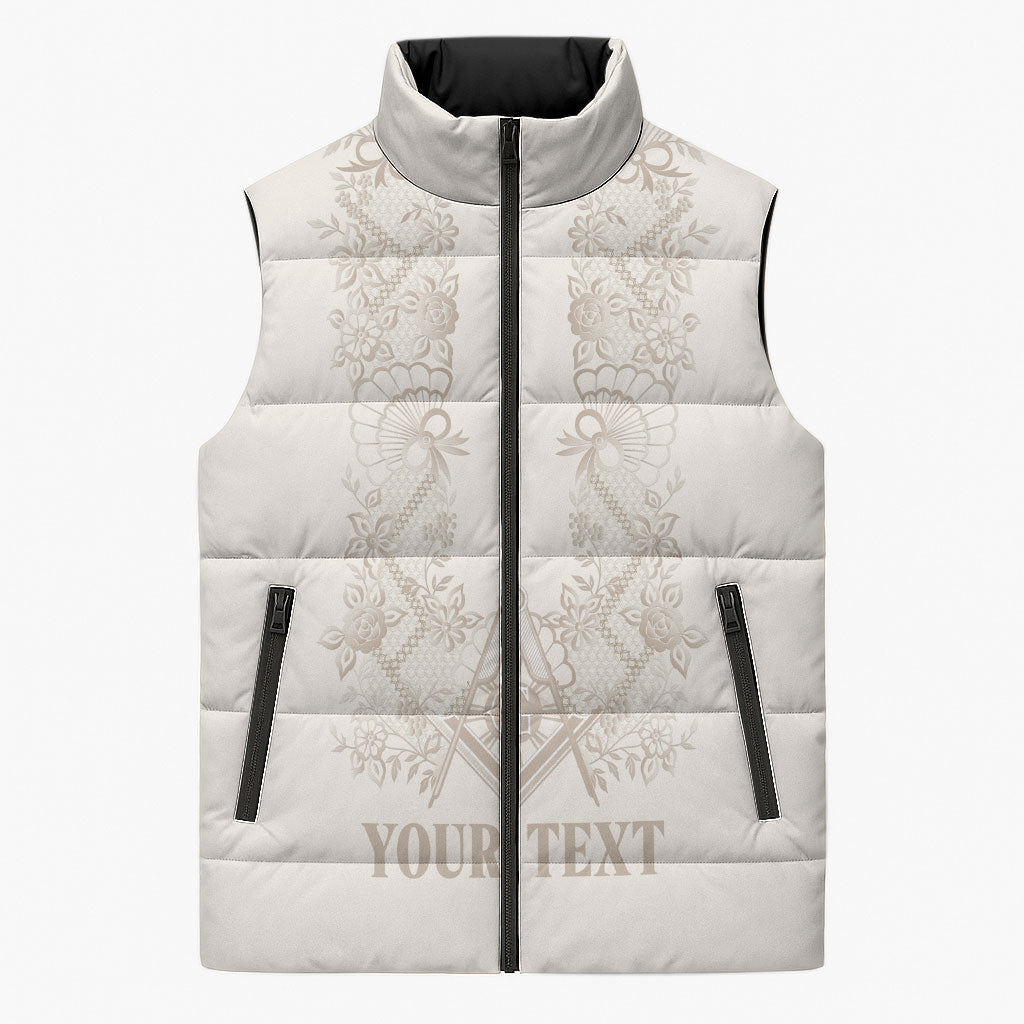 Personalised Filipino Freemasonry Sleeveless Puffer Jacket Masonic Barong Tagalog Inspired Black LT14 Unisex Black - Polynesian Pride