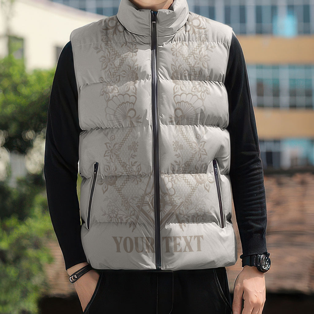 Personalised Filipino Freemasonry Sleeveless Puffer Jacket Masonic Barong Tagalog Inspired Black LT14 - Polynesian Pride