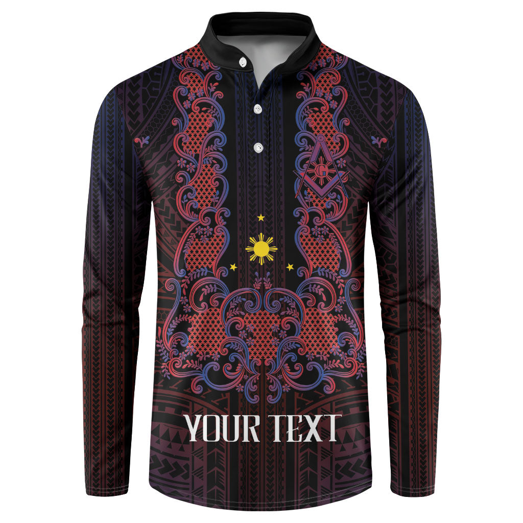 Personalised Philippines Barong Tagalog Freemasonry Button Sweatshirt Filipino Masonic Polynesian Pattern LT14 Black - Polynesian Pride