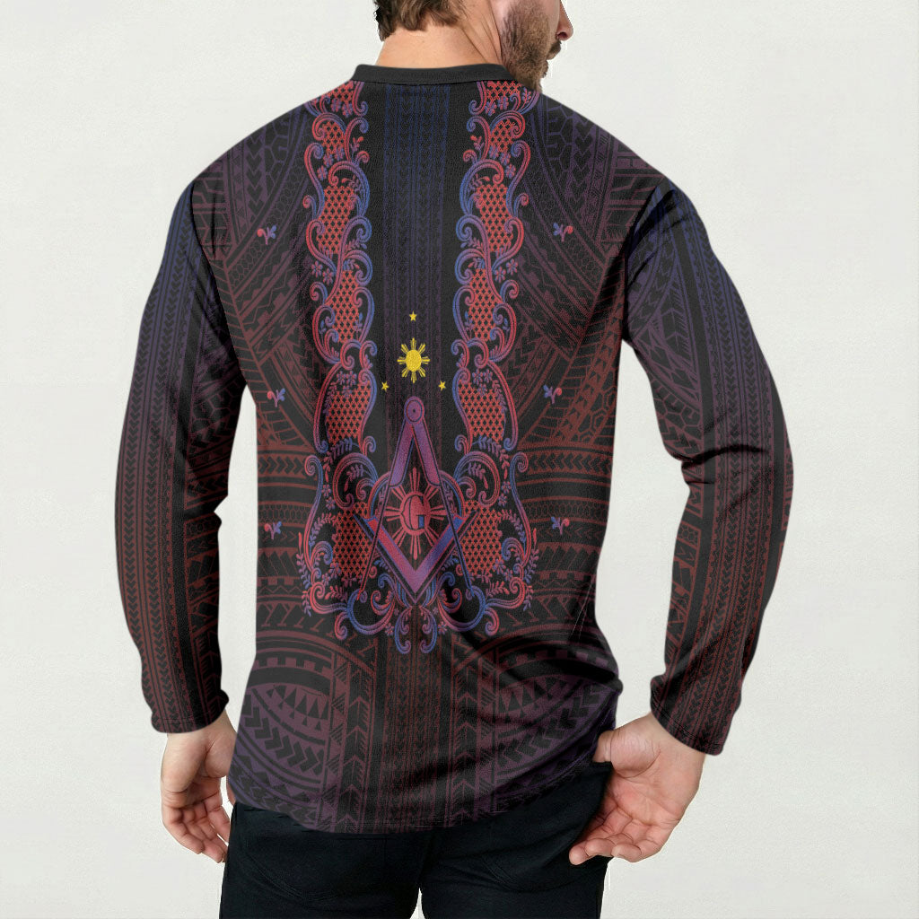 Personalised Philippines Barong Tagalog Freemasonry Button Sweatshirt Filipino Masonic Polynesian Pattern LT14 - Polynesian Pride