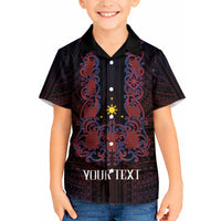 Personalised Philippines Barong Tagalog Freemasonry Kid Hawaiian Shirt Filipino Masonic Polynesian Pattern LT14 Kid Black - Polynesian Pride