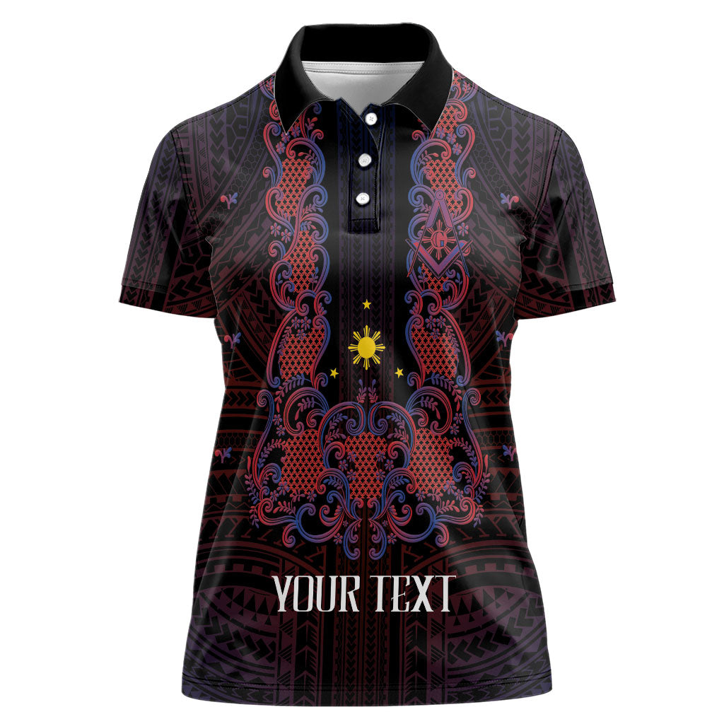 Personalised Philippines Barong Tagalog Freemasonry Women Polo Shirt Filipino Masonic Polynesian Pattern LT14 Female Black - Polynesian Pride