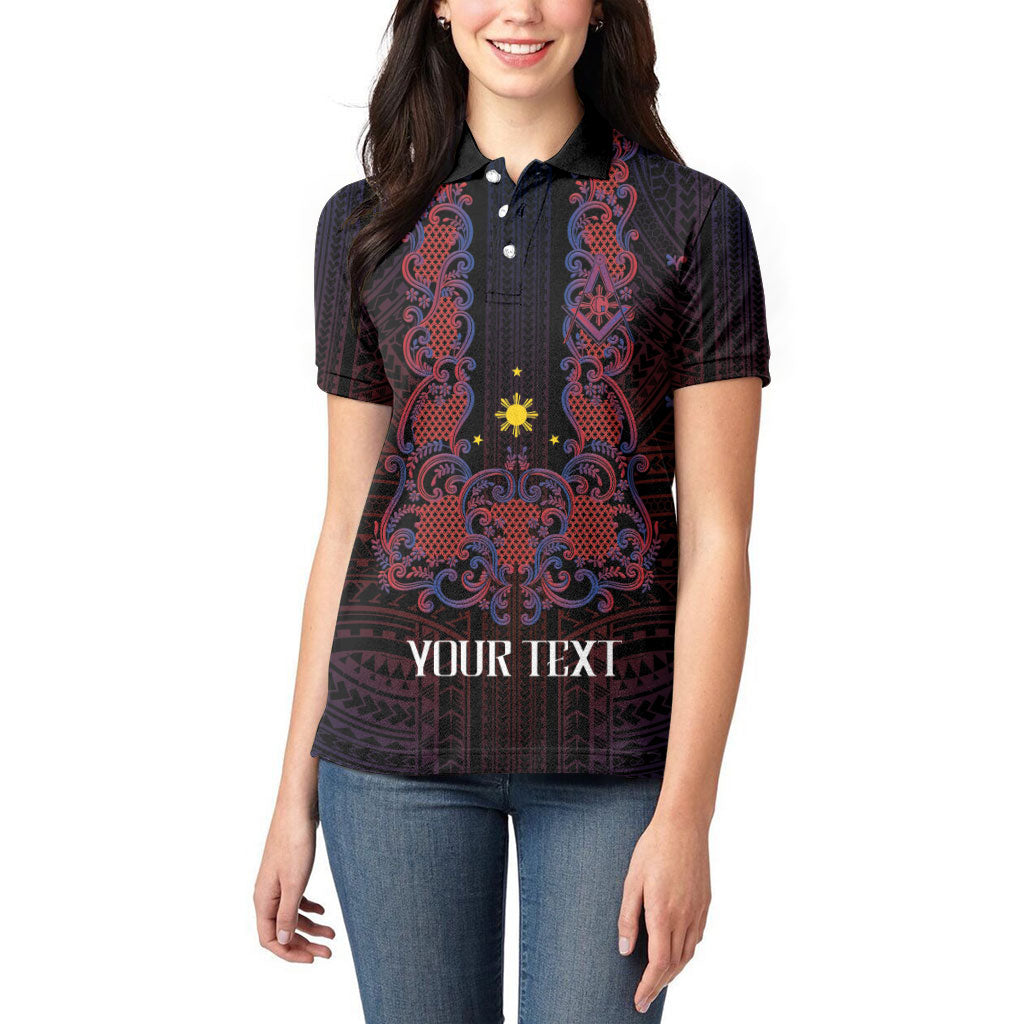 Personalised Philippines Barong Tagalog Freemasonry Women Polo Shirt Filipino Masonic Polynesian Pattern LT14 - Polynesian Pride