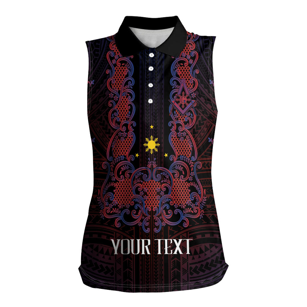Personalised Philippines Barong Tagalog Freemasonry Women Sleeveless Polo Shirt Filipino Masonic Polynesian Pattern LT14 Female Black - Polynesian Pride
