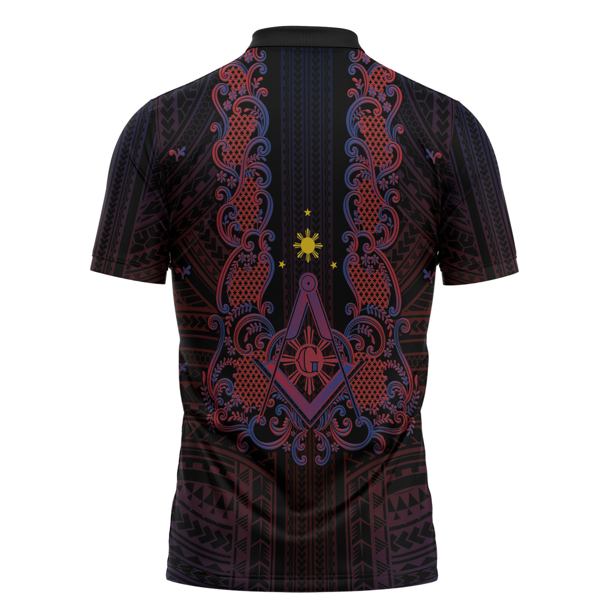 Personalised Philippines Barong Tagalog Freemasonry Zipper Polo Shirt Filipino Masonic Polynesian Pattern LT14 - Polynesian Pride