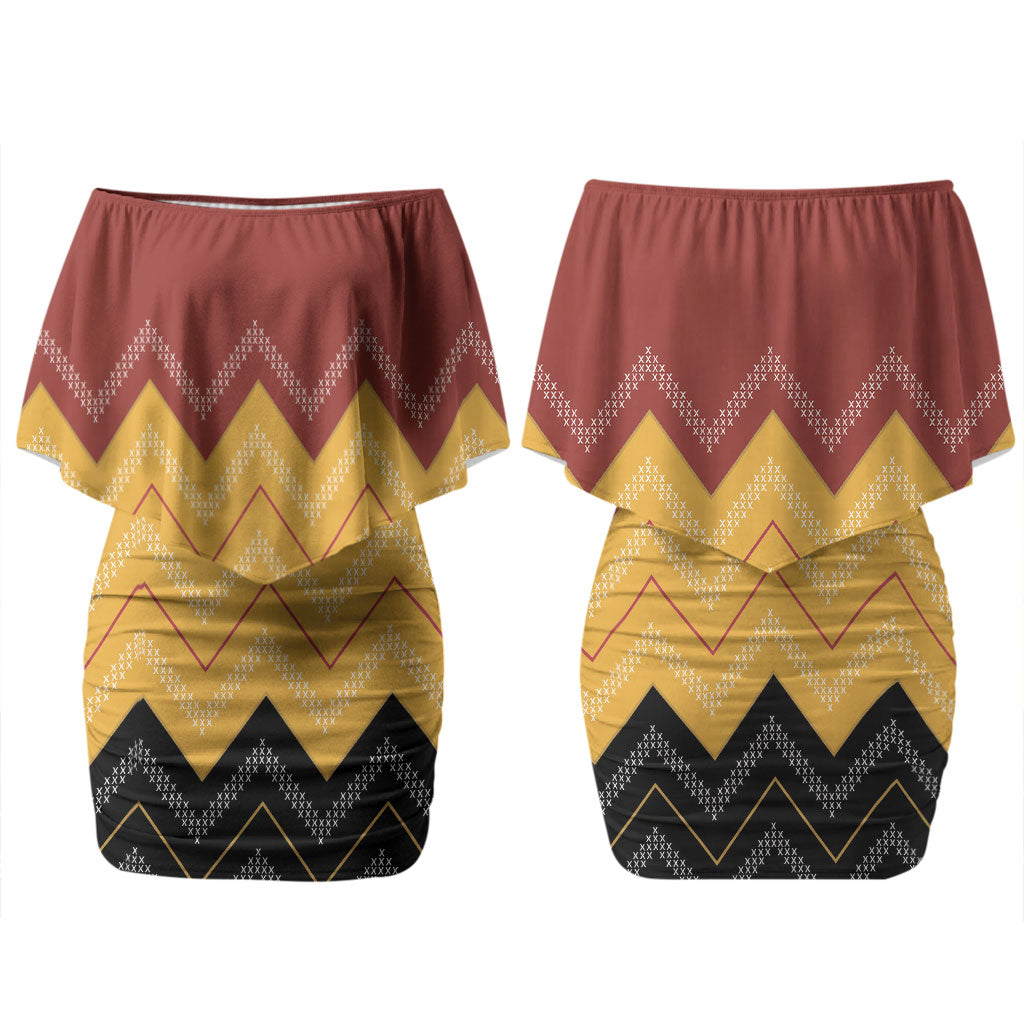 Kaokao Maori Tukutuku Inspired New Zealand Couples Matching Off Shoulder Short Dress and Long Sleeve Button Shirt LT14 - Polynesian Pride