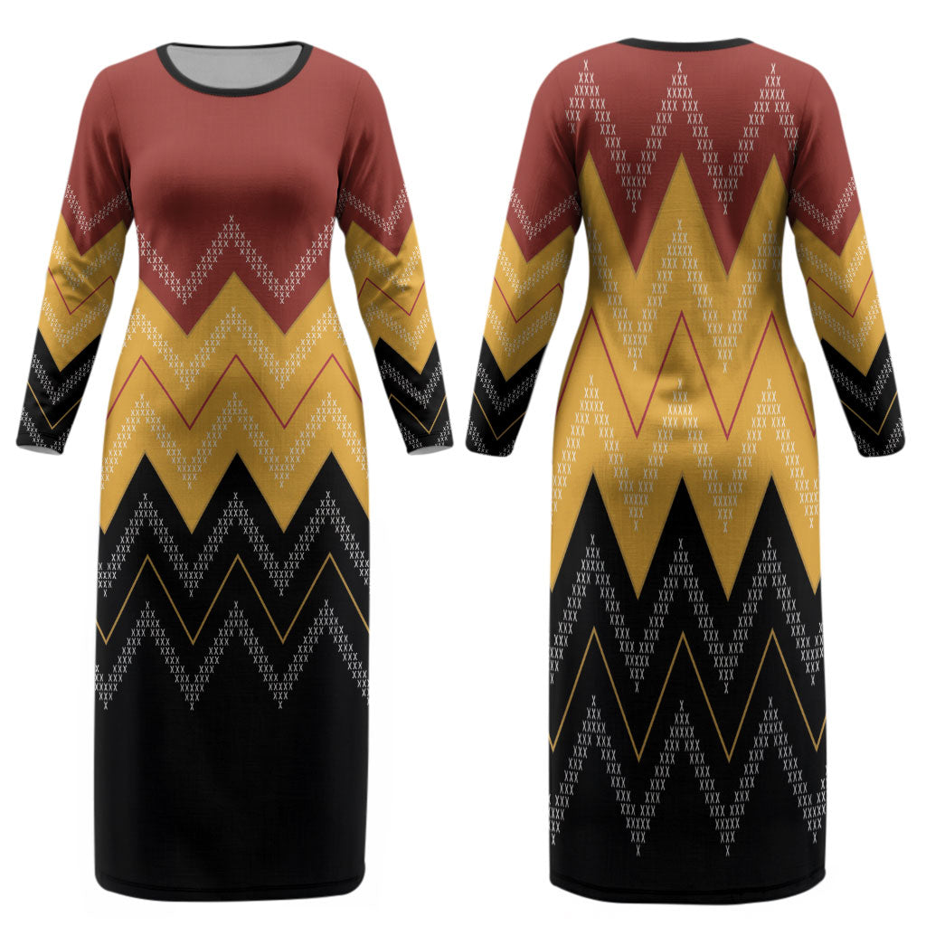 Kaokao Maori Tukutuku Inspired New Zealand Family Matching Long Sleeve Bodycon Dress and Hawaiian Shirt LT14 Mom's Dress Multicolor - Polynesian Pride