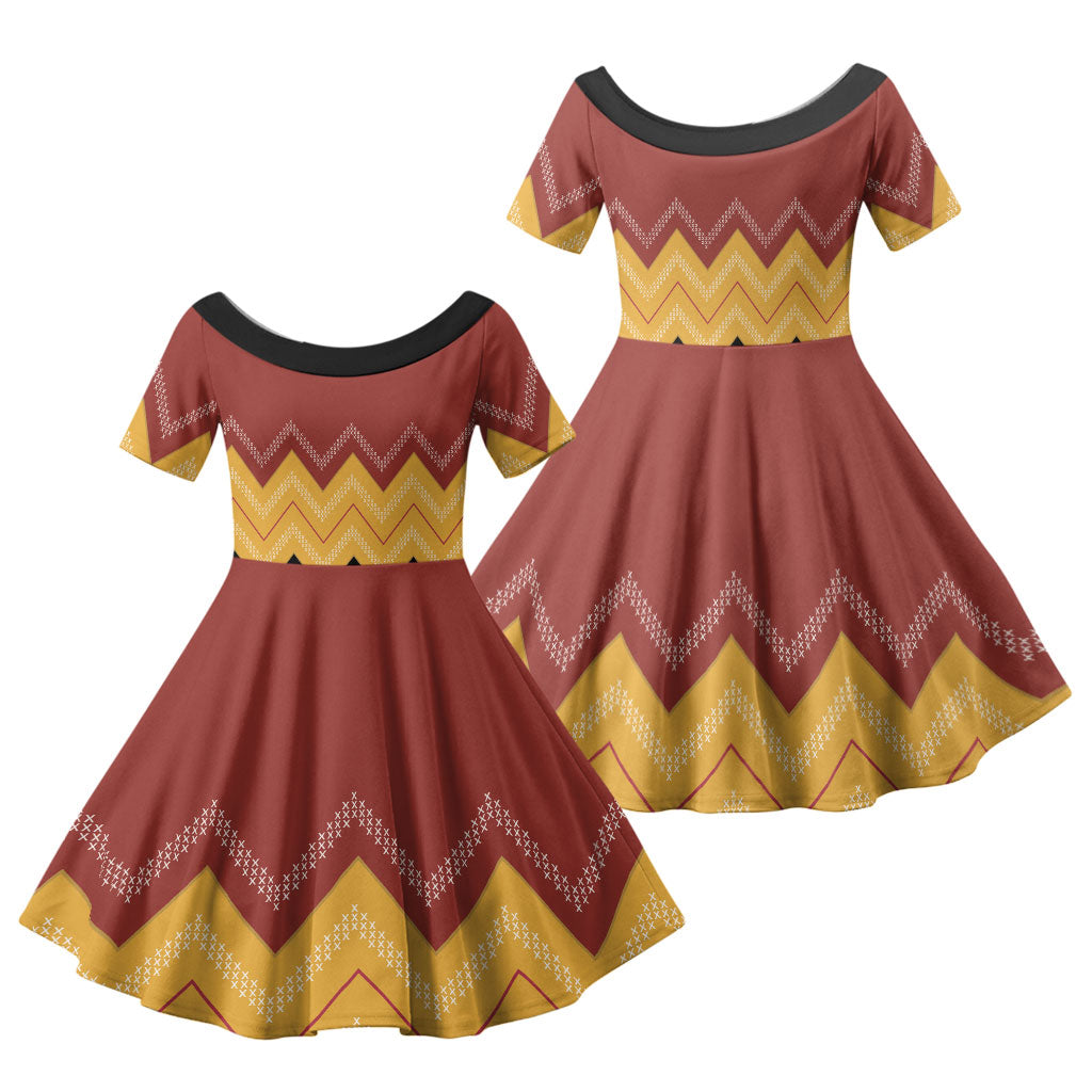 Kaokao Maori Tukutuku Inspired New Zealand Family Matching Off The Shoulder Long Sleeve Dress and Hawaiian Shirt LT14 Daughter's Dress Multicolor - Polynesian Pride