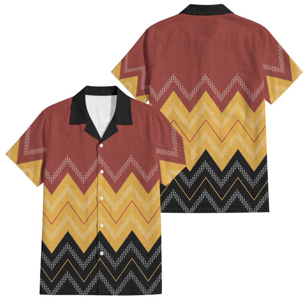 Kaokao Maori Tukutuku Inspired New Zealand Family Matching Off Shoulder Maxi Dress and Hawaiian Shirt LT14 Dad's Shirt - Short Sleeve Multicolor - Polynesian Pride