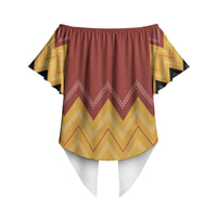 Kaokao Maori Tukutuku Inspired New Zealand Off Shoulder Wrap Waist Top
